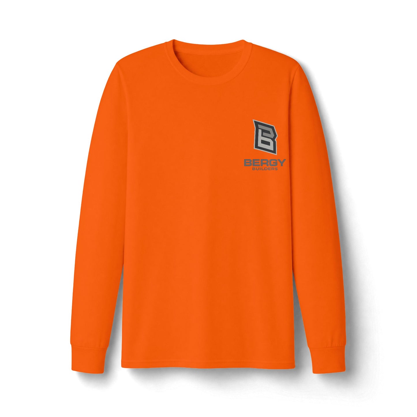 Construction Work Long Sleeve Tee — Bergy Builders Safety Orange Logo