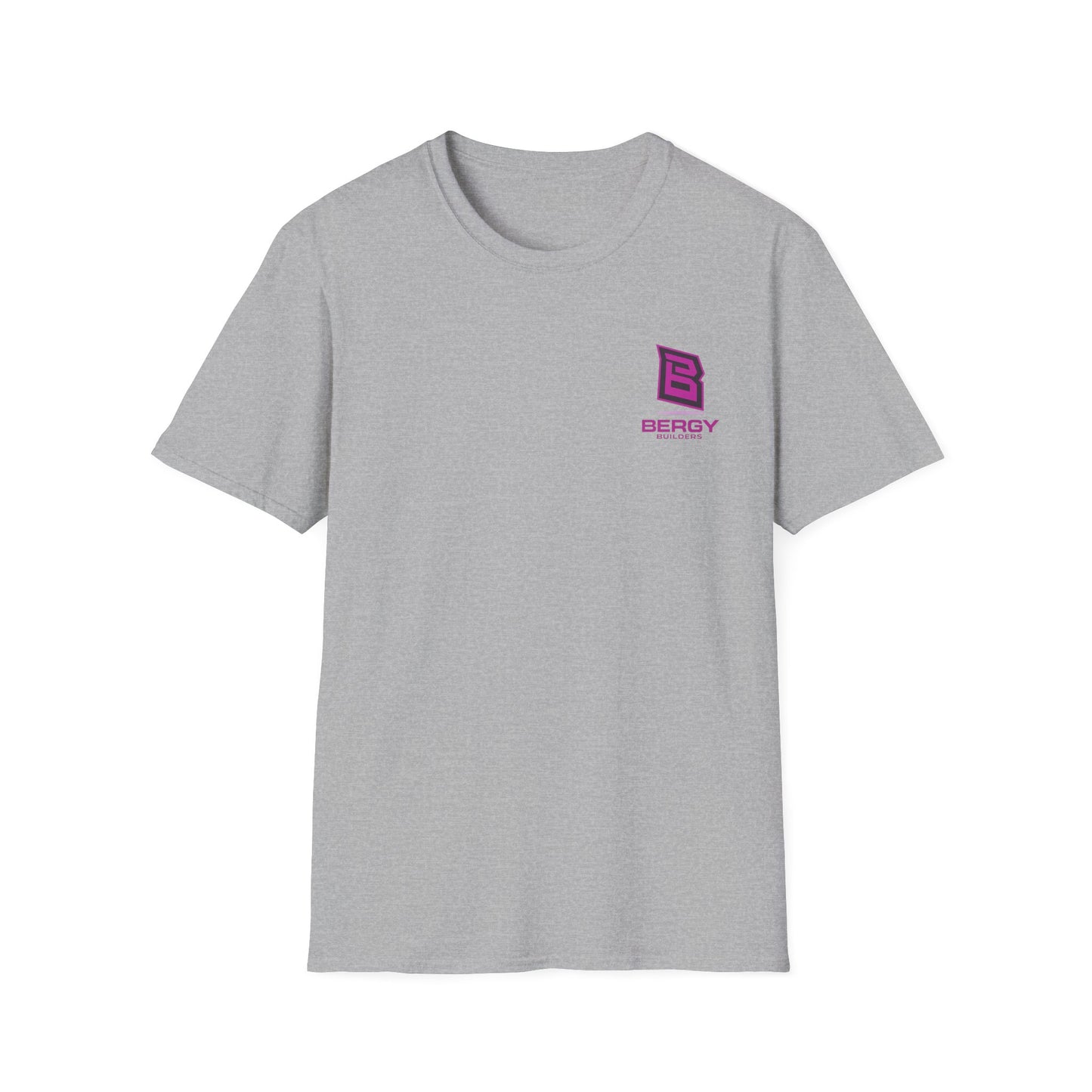 Bergy Builders Logo Tee — Minimalist Pink Chest Logo T-Shirt