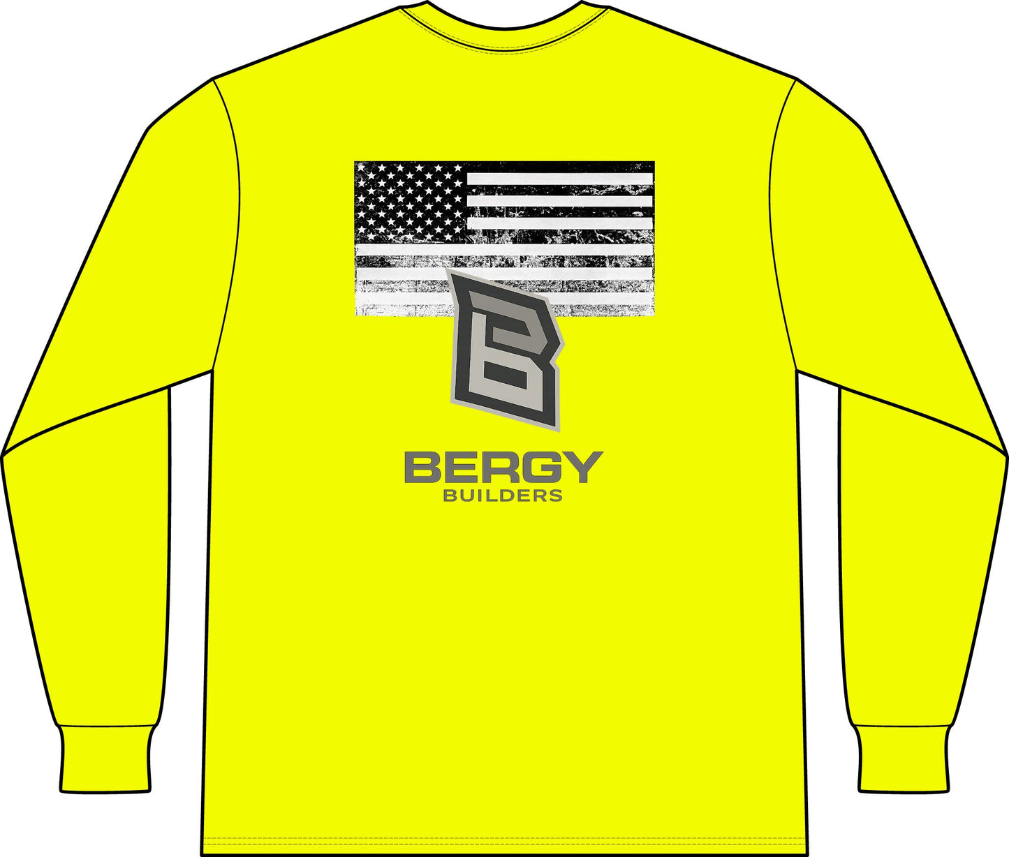 Bergy Builders Long Sleeve Pocket Workshirt — Distressed Flag Logo