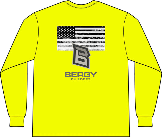 Bergy Builders Long Sleeve Pocket Workshirt — Distressed Flag Logo