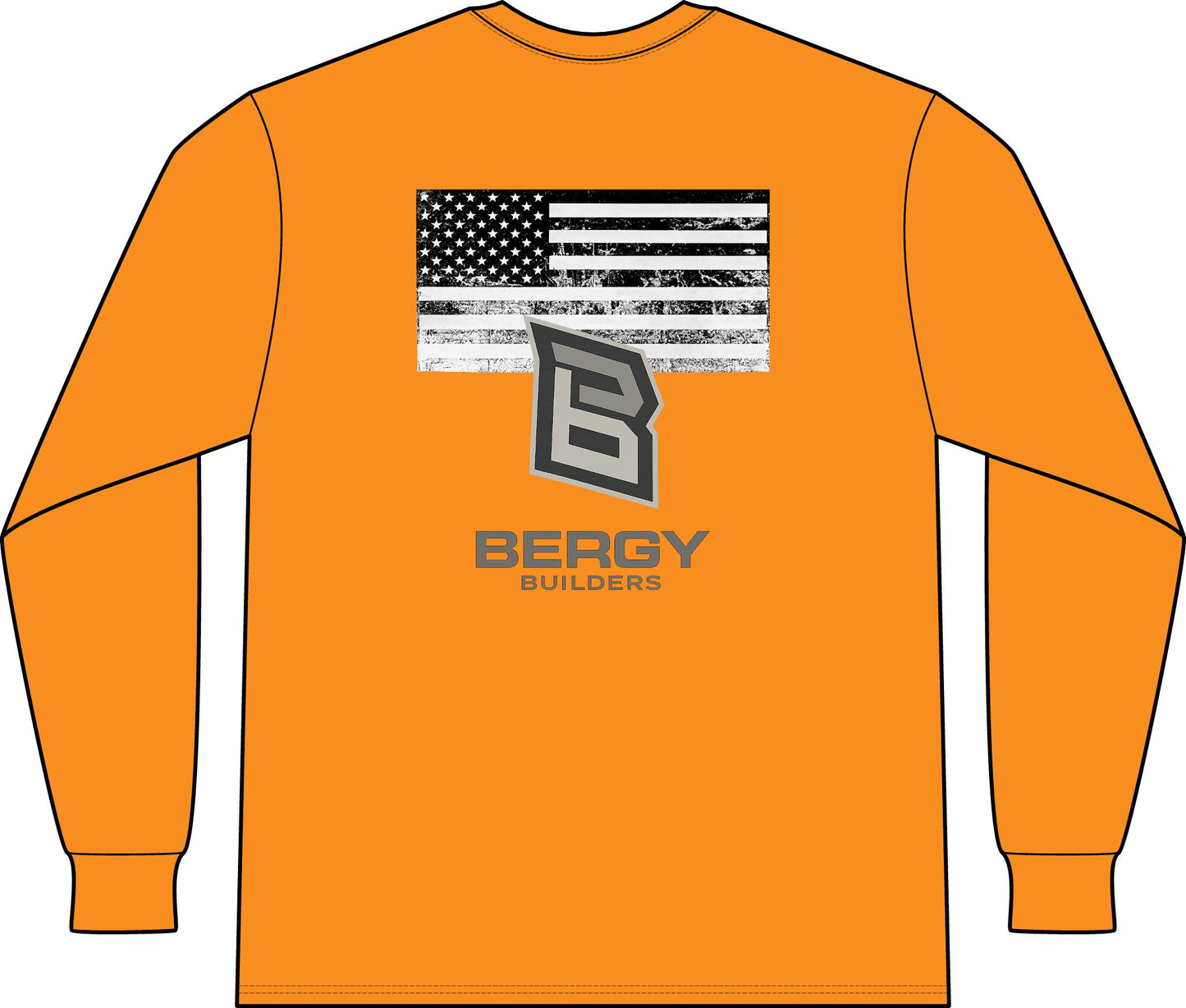 Bergy Builders Long Sleeve Pocket Workshirt — Distressed Flag Logo