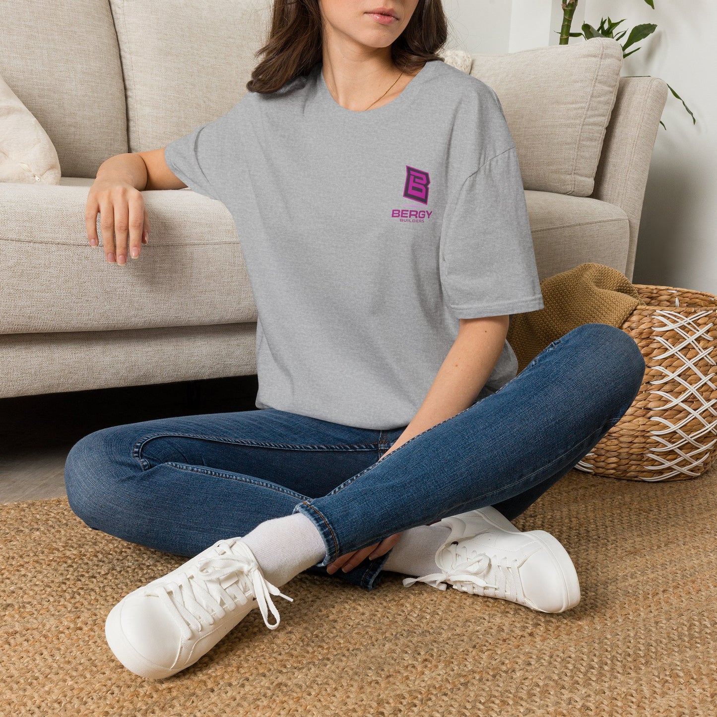 Bergy Builders Logo Tee — Minimalist Pink Chest Logo T-Shirt
