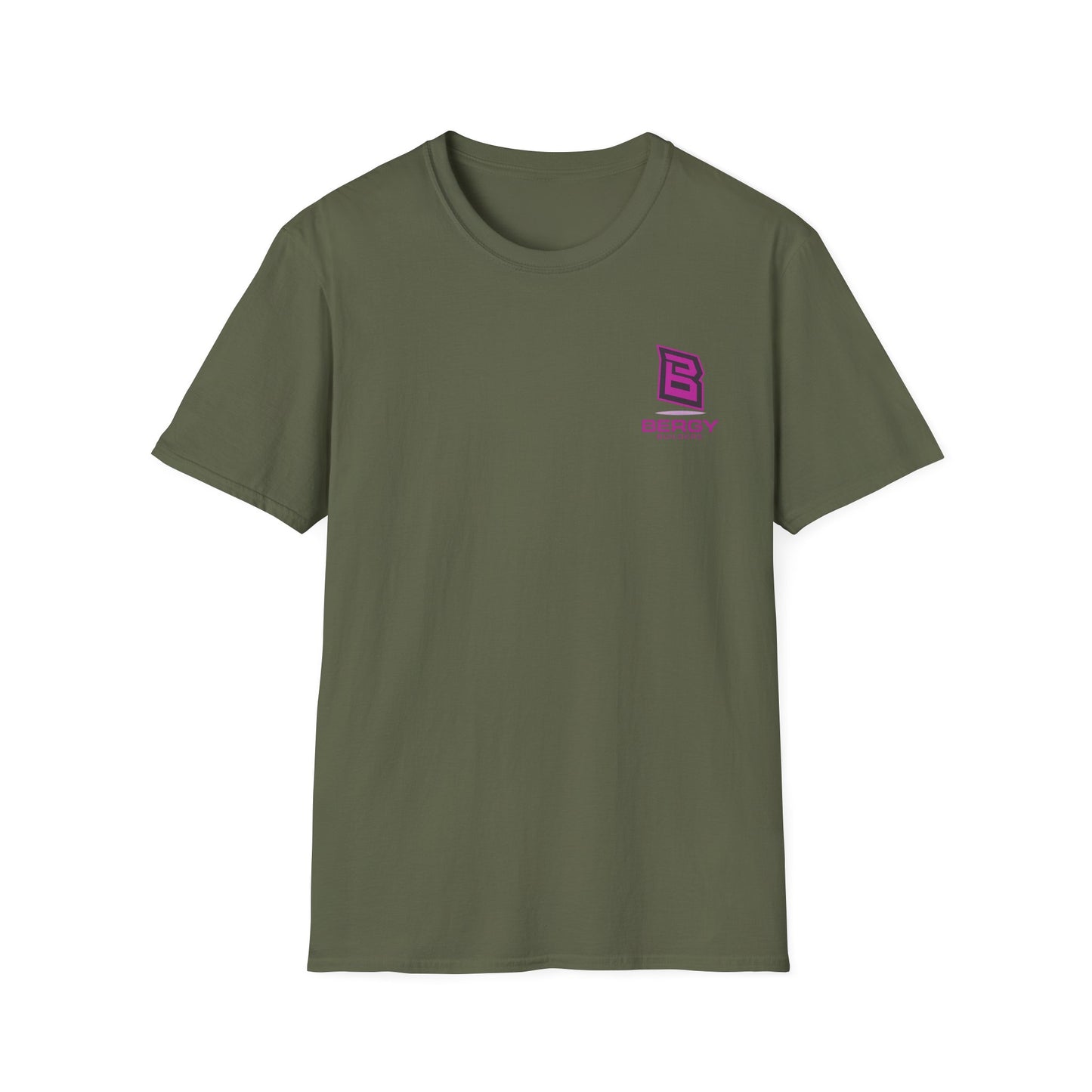 Bergy Builders Logo Tee — Minimalist Pink Chest Logo T-Shirt