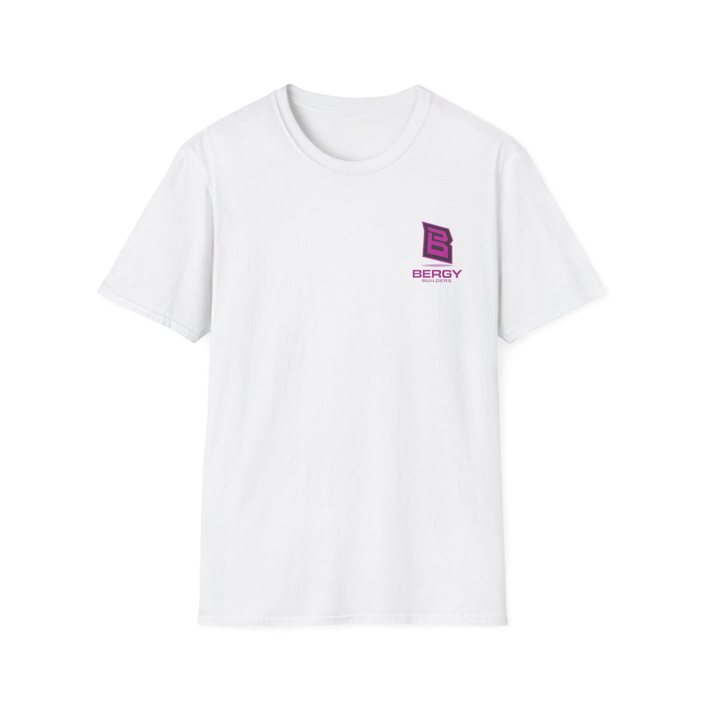 Bergy Builders Logo Tee — Minimalist Pink Chest Logo T-Shirt
