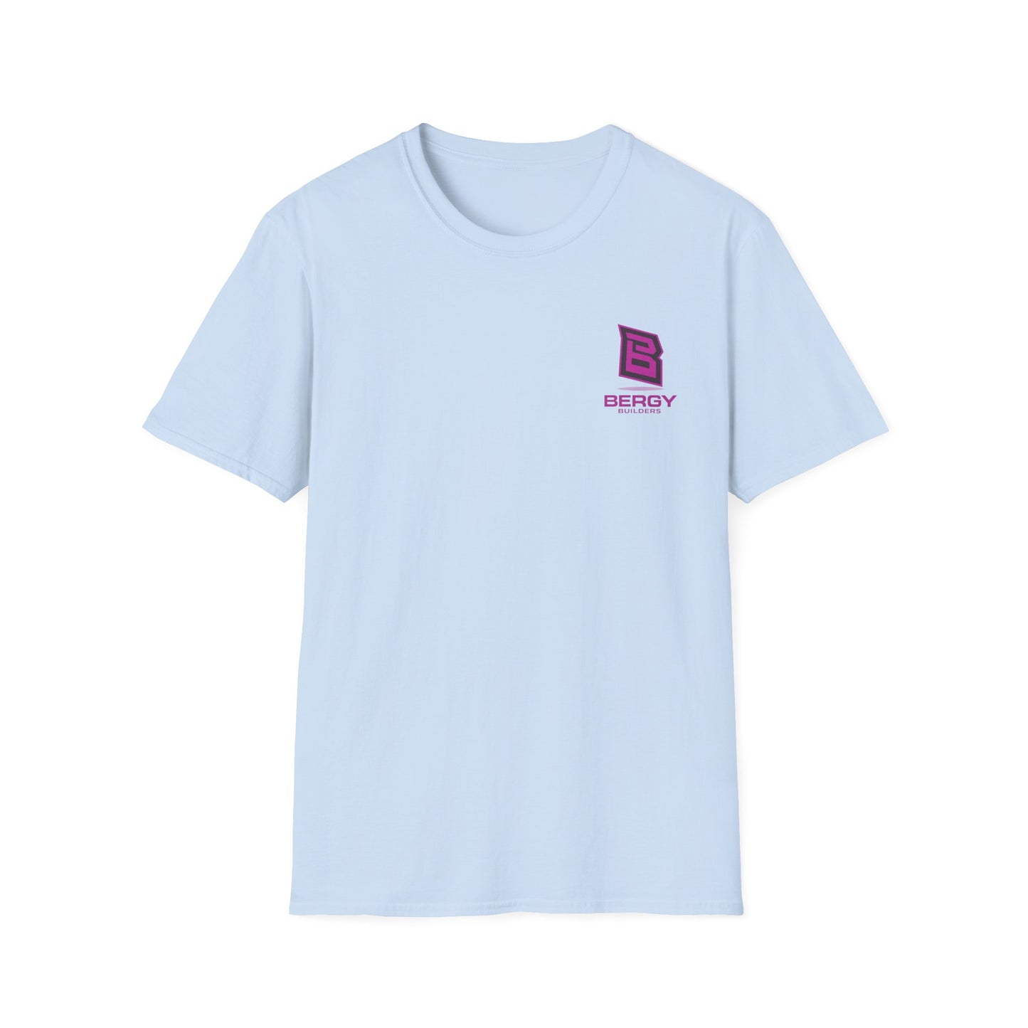 Bergy Builders Logo Tee — Minimalist Pink Chest Logo T-Shirt