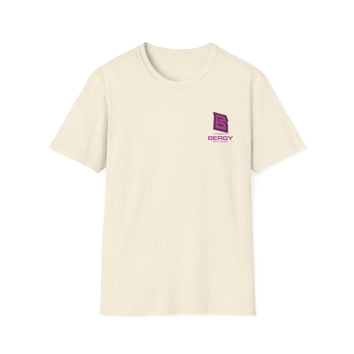 Bergy Builders Logo Tee — Minimalist Pink Chest Logo T-Shirt