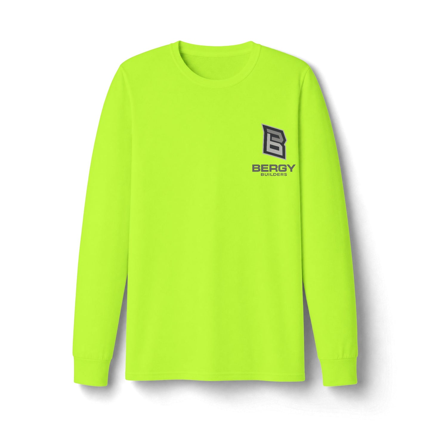 Construction Work Long Sleeve Tee — Bergy Builders Safety Orange Logo
