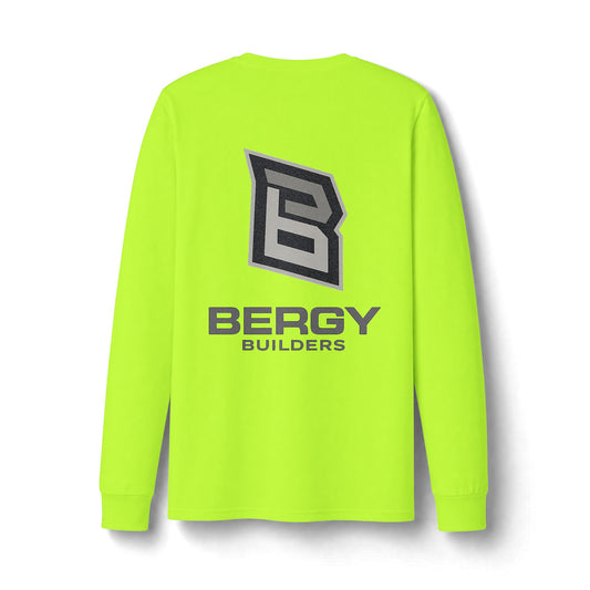 Construction Work Long Sleeve Tee — Bergy Builders Safety Orange Logo